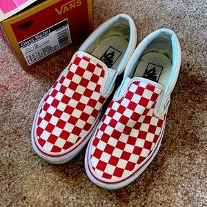 women's red vans slip ons